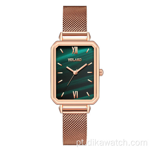 Venda quente de luxo feminino relógio de pulso clássico quadrado verde relógio de quartzo moda malha analógica de aço inoxidável relógios femininos relojes